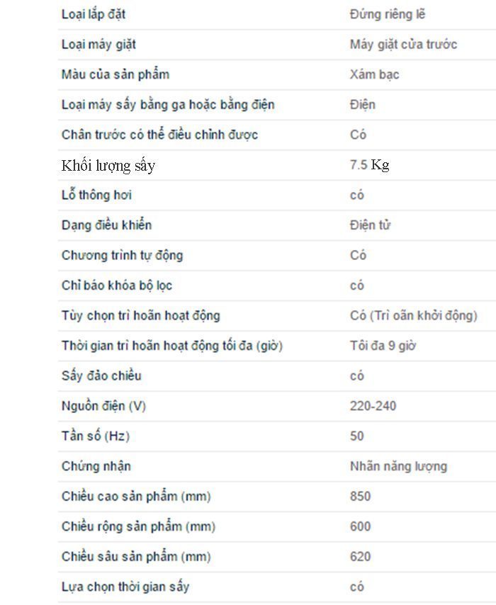 Máy sấy quần áo Electrolux EDS7552S - Hàng chính hãng