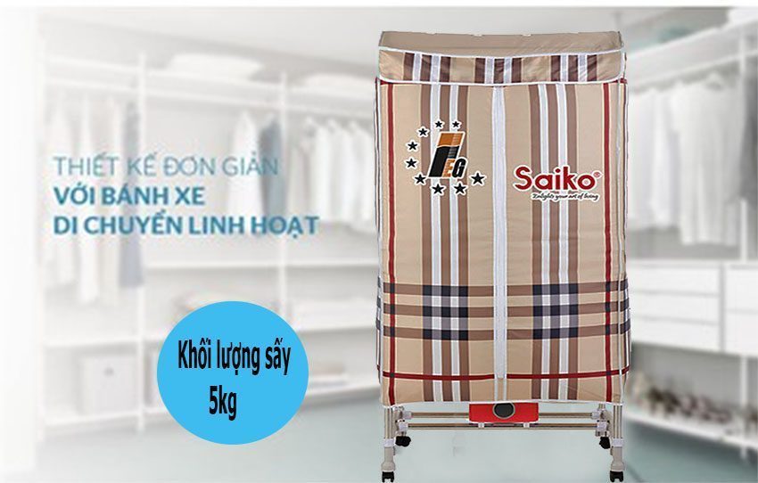 Máy sấy quần áo Saiko CD-1100 có bánh xe dễ di chuyển