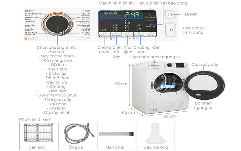 Máy sấy quần áo Samsung DV90M5200QW/SV - Hàng chính hãng