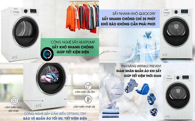 Máy sấy quần áo Samsung DV90M5200QW/SV - Hàng chính hãng