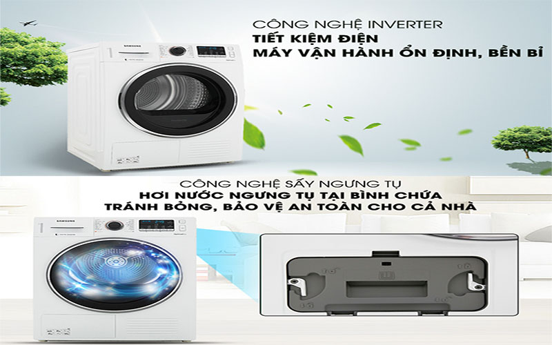 Máy sấy quần áo Samsung DV90M5200QW/SV - Hàng chính hãng