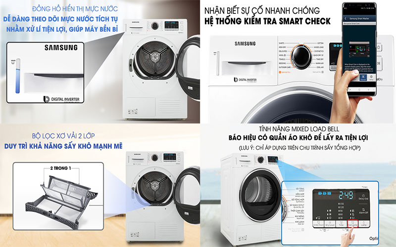 Máy sấy quần áo Samsung DV90M5200QW/SV - Hàng chính hãng