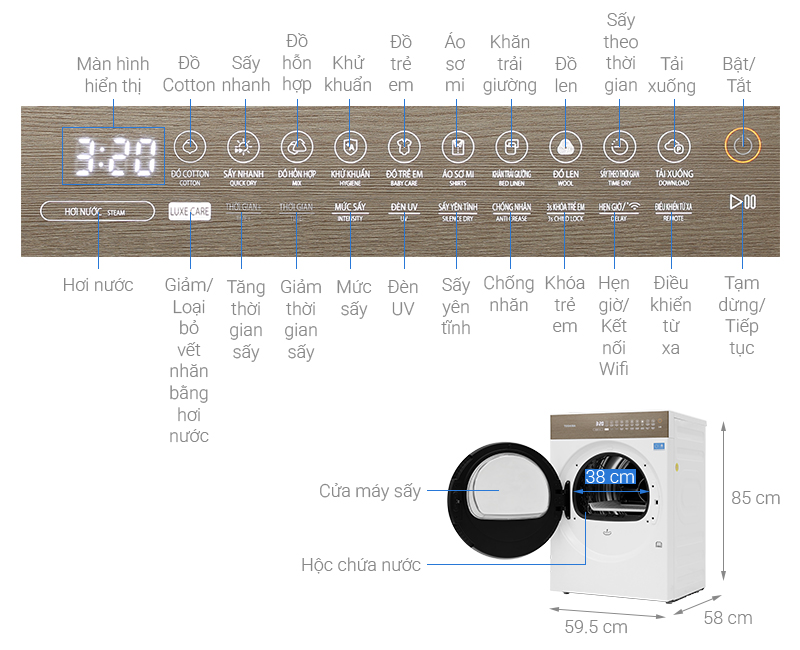 Máy sấy bơm nhiệt Toshiba 8 kg TD-T37BS90HWV(WT) - Hàng chính hãng