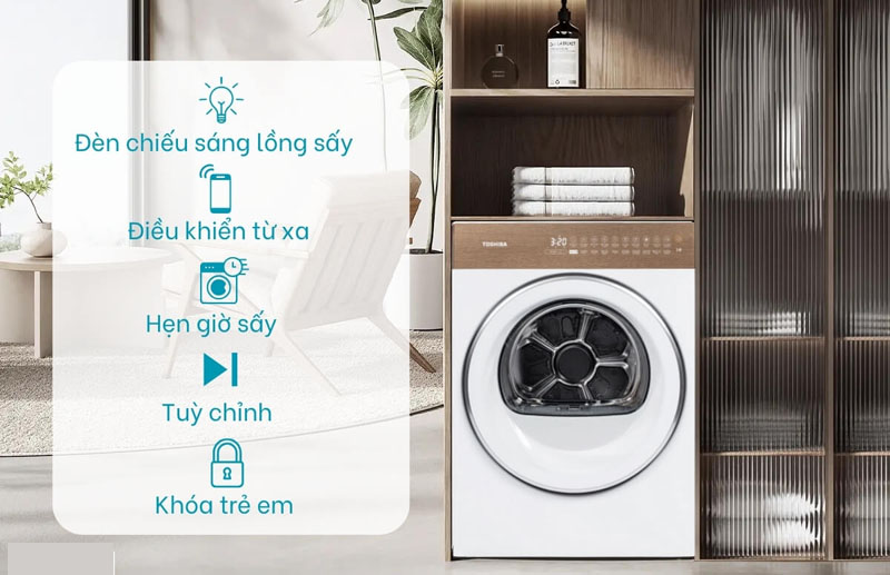 Máy sấy bơm nhiệt Toshiba 8 kg TD-T37BS90HWV(WT) - Hàng chính hãng