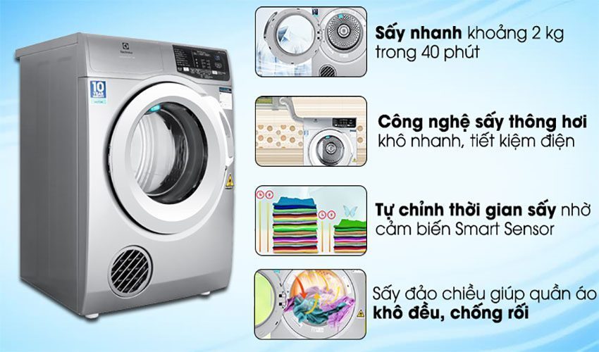 Công nghệ của Máy sấy quần áo cửa trước Electrolux EDS805KQSA