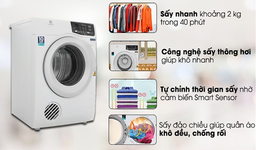 Máy sấy quần áo cửa trước Electrolux EDV805JQWA - Hàng chính hãng