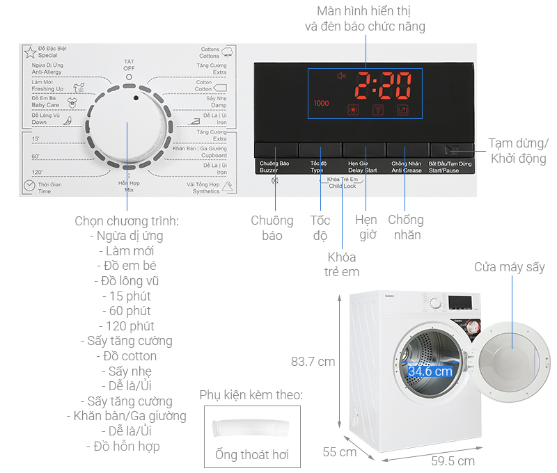 Máy sấy quần áo Galanz DV-80T5C(W) - 8Kg - Hàng chính hãng