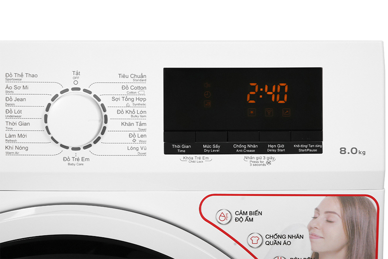 Điều khiển núm vặn với màn hình LED hiển thị thời gian, chương trình, nhiệt độ,...