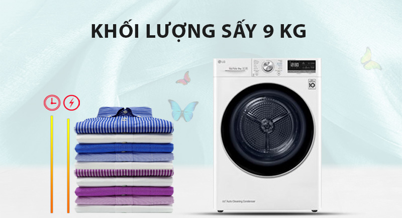 Máy sấy bơm nhiệt LG 9 kg DVHP09W - Hàng chính hãng