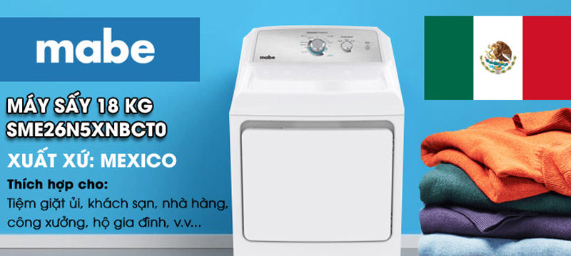 Máy sấy quần áo Mabe SME26N5XNBCT0 - 18 Kg - Hàng chính hãng