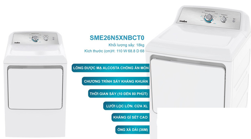 Máy sấy quần áo Mabe SME26N5XNBCT0 - 18 Kg - Hàng chính hãng