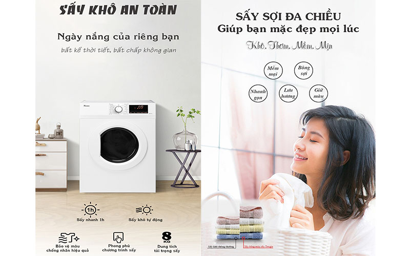 Máy sấy quần áo thông hơi Texgio TGDV802 - Hàng chính hãng