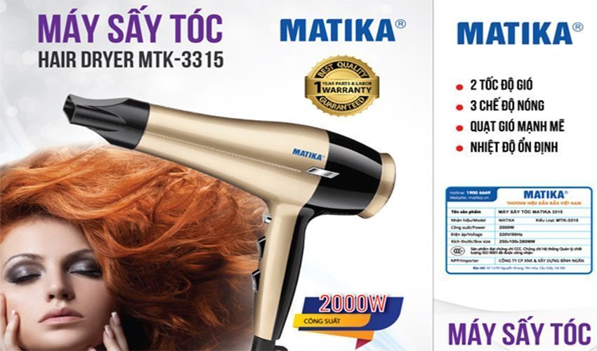 Máy sấy tóc Matika MTK-3315 - Hàng chính hãng
