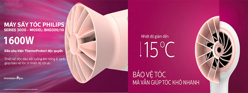 Thiết kế đầu sấy của Máy sấy tóc Philips BHD300/10