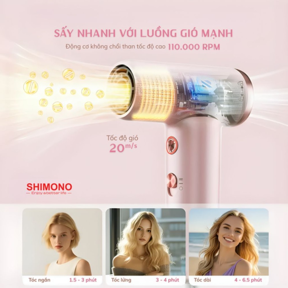 Máy sấy tóc mini tốc độ cao Shimono SM-HD06 - Hàng chính hãng
