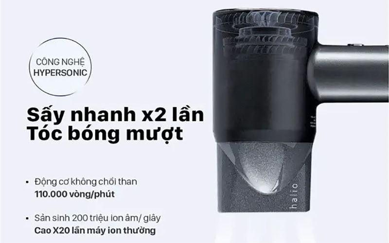 Máy sấy tóc ion âm Halio Hypersonic Hair Dryer - Hàng chính hãng