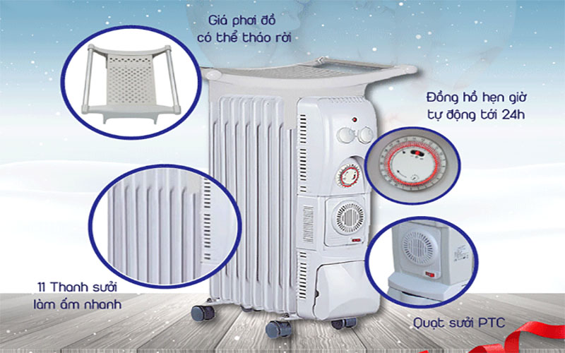 Máy sưởi dầu Saiko OR-5211T - Hàng chính hãng