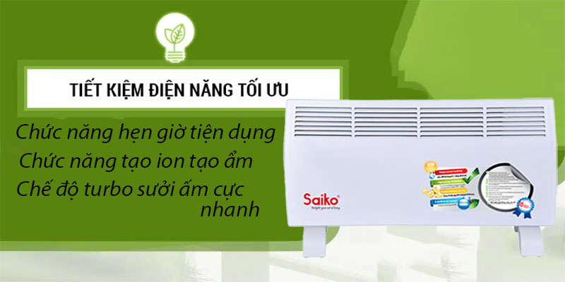 Máy sưởi điện Saiko EC-1500ER - Hàng chính hãng