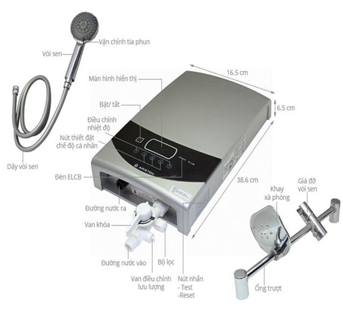 Máy tắm nước nóng lạnh Ariston AURES LUXURY SQUARE ST45PE-VN - Hàng chính hãng