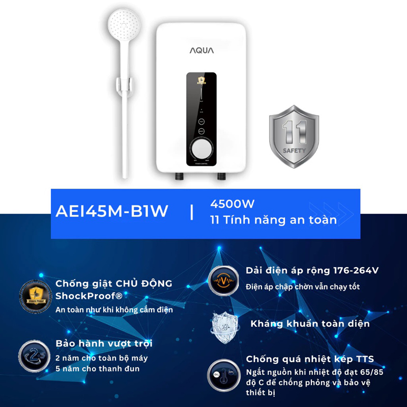 Máy nước nóng trực tiếp Aqua AEI45M-B1W(VN) - Hàng chính hãng