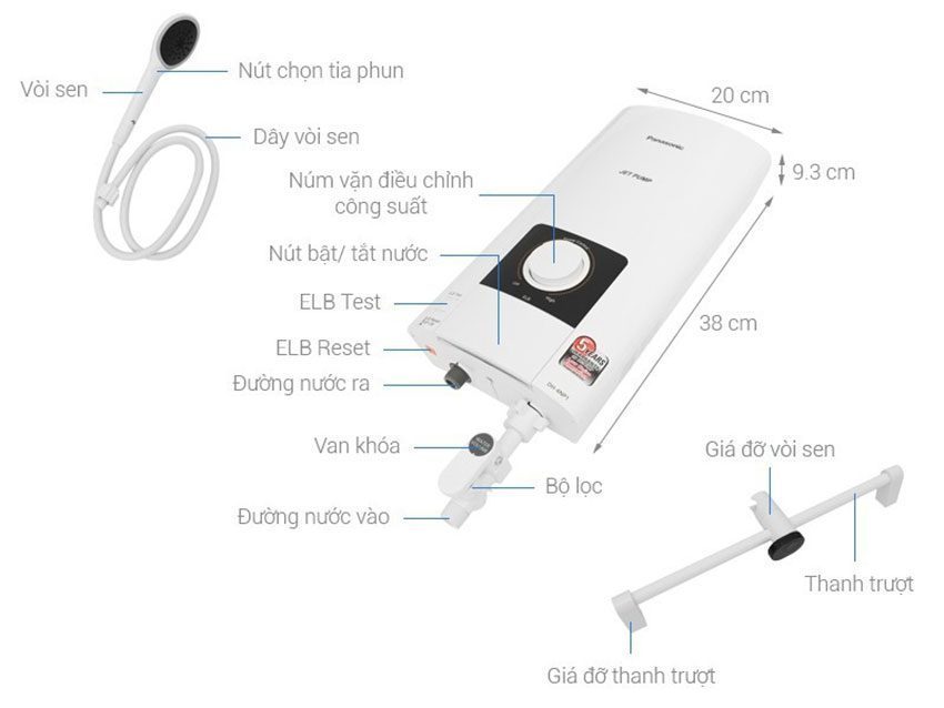 Máy tắm nước nóng trực tiếp Panasonic DH-4NTP1VM - Hàng chính hãng