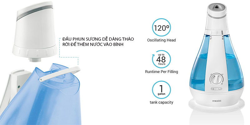 Máy tạo độ ẩm siêu âm khử khuẩn HoMedics UHE-OC1 - Hàng chính hãng