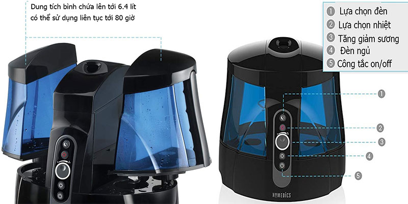 Máy tạo độ ẩm siêu âm khử khuẩn HoMedics UHE-WM70A - Hàng chính hãng