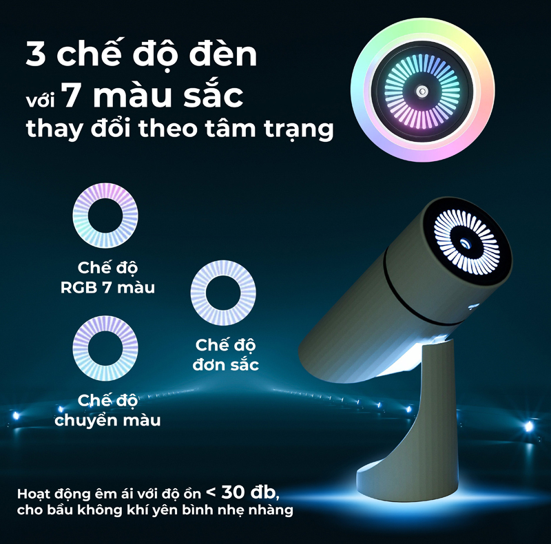 Máy có 3 chế độ đèn với 7 màu sắc thay đổi theo tâm trạng của bạn
