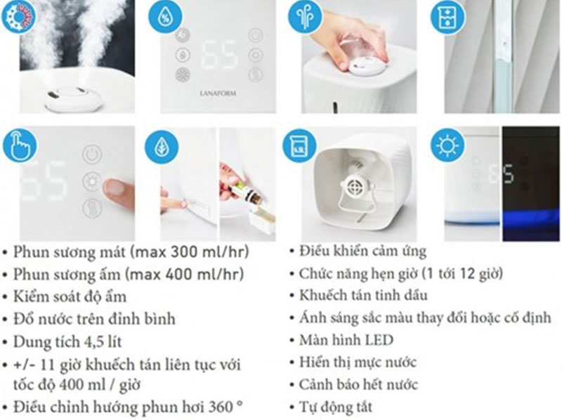 Máy tạo ẩm và khuếch tán tinh dầu công nghệ siêu âm Lanaform Napo LA120125 - Hàng chính hãng