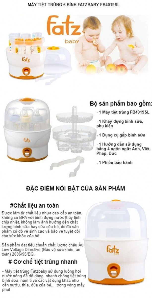 Máy tiệt trùng 6 bình sữa FatzBaby FB4019SL - Hàng chính hãng