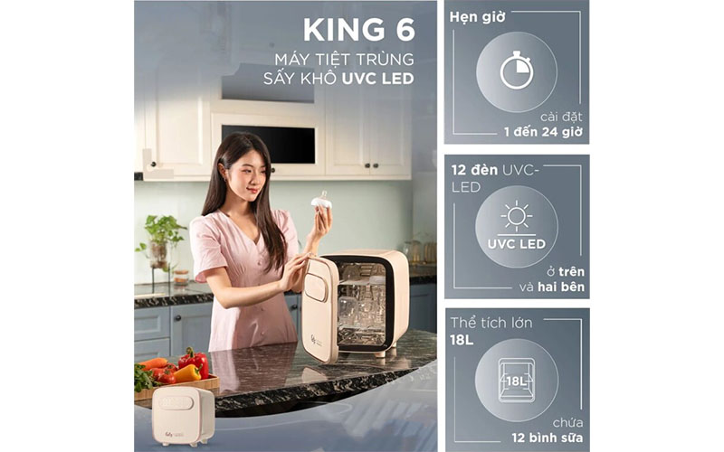 Máy tiệt trùng sấy khô UVC LED King 6 Fatzbaby FB4723VN - Hàng chính hãng