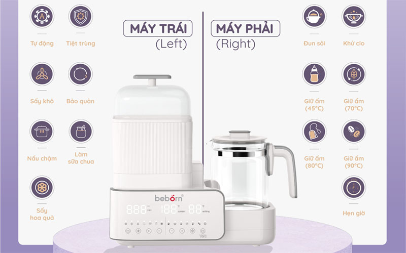 Máy tiệt trùng sấy khô và đun nước giữ nhiệt Beborn MM01TN - Hàng chính hãng