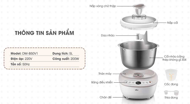 Máy nhồi bột Bear 5L DM-B50V1 - Hàng chính hãng