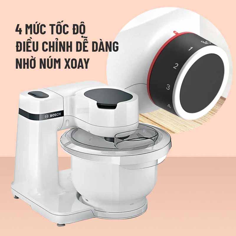 Máy được tích hợp 4 tốc độ nhào trộn cho bạn tùy chỉnh