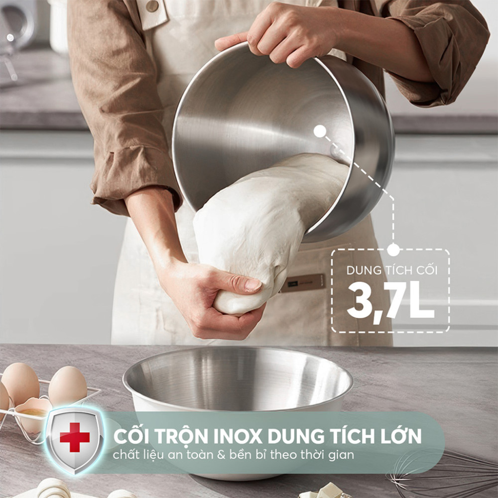  Dung tích lớn 3.7 lít - Phù hợp cho cả gia đình hoặc tiệm làm bánh nhỏ