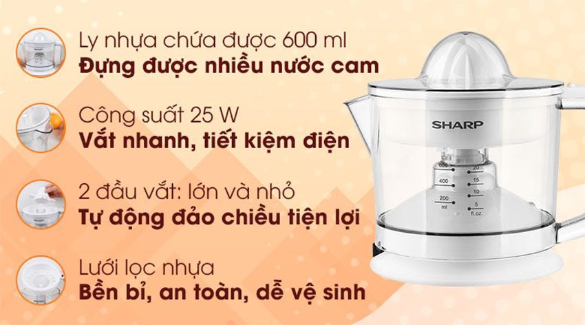 Máy vắt cam Sharp EJ-J256-WH - Hàng chính hãng