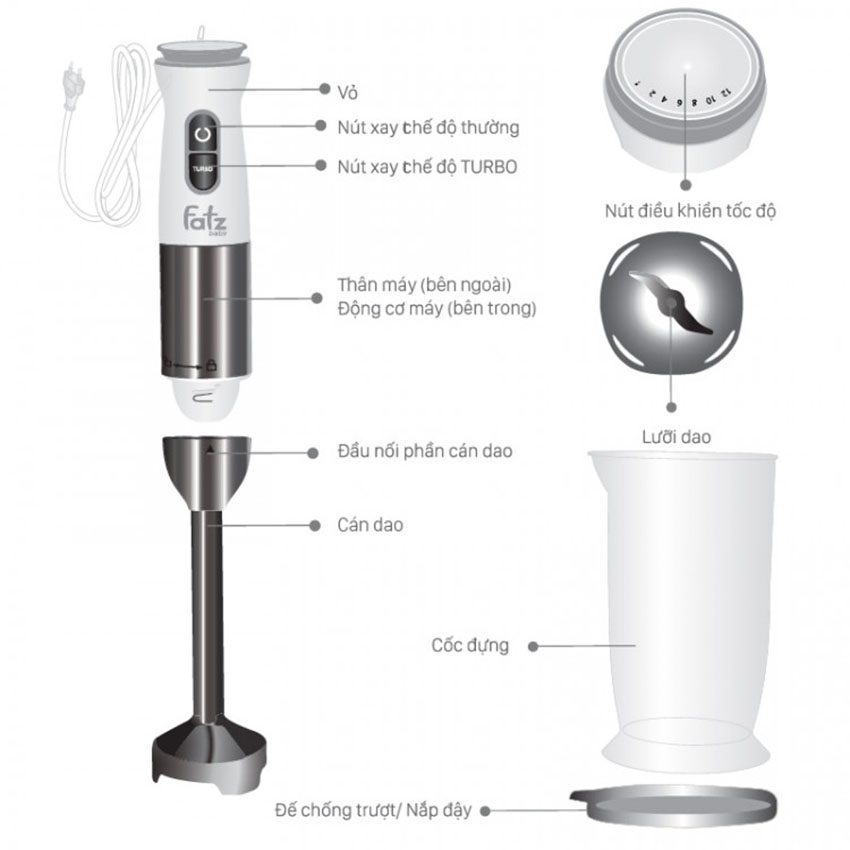 Máy xay cầm tay Deluxe 8 FatzBaby FB5214BL - Hàng chính hãng