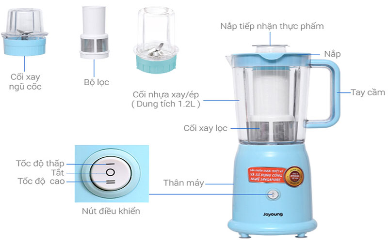 Máy xay sinh tố 3 cối Joyoung JYL-CO12-V - Hàng chính hãng