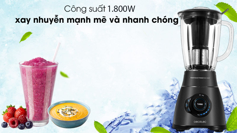 Máy xay sinh tố Cecotec Power Black Titanium 1800 Smart - Hàng chính hãng