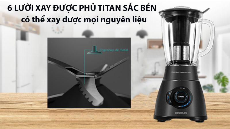 Máy xay sinh tố Cecotec Power Black Titanium 1800 Smart - Hàng chính hãng