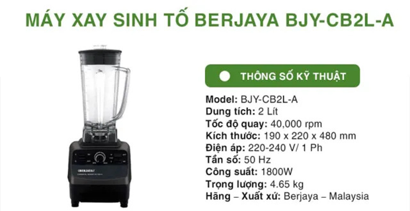 Máy xay sinh tố Berjaya BJY-CB2L-B - Hàng chính hãng