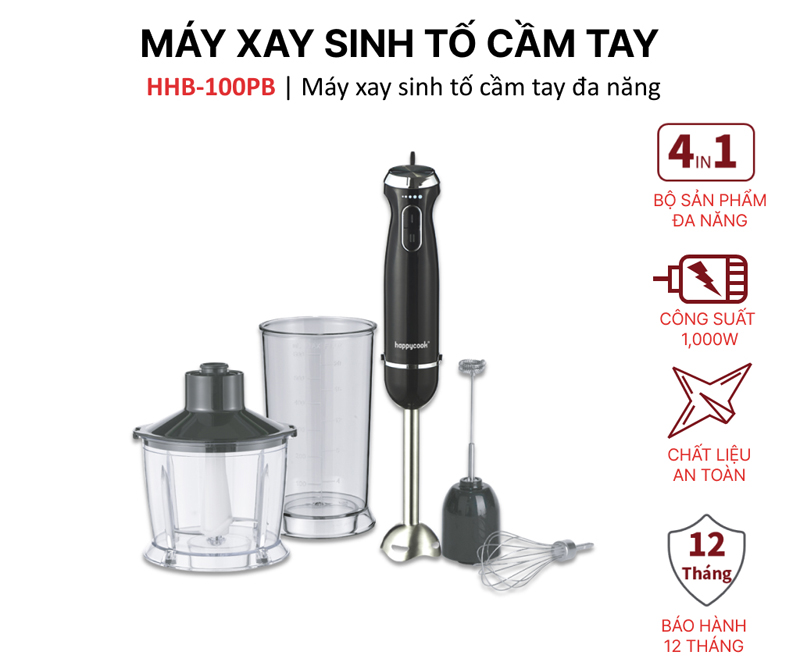 Máy xay sinh tố cầm tay Happy Cook HHB-100PB - Hàng chính hãng