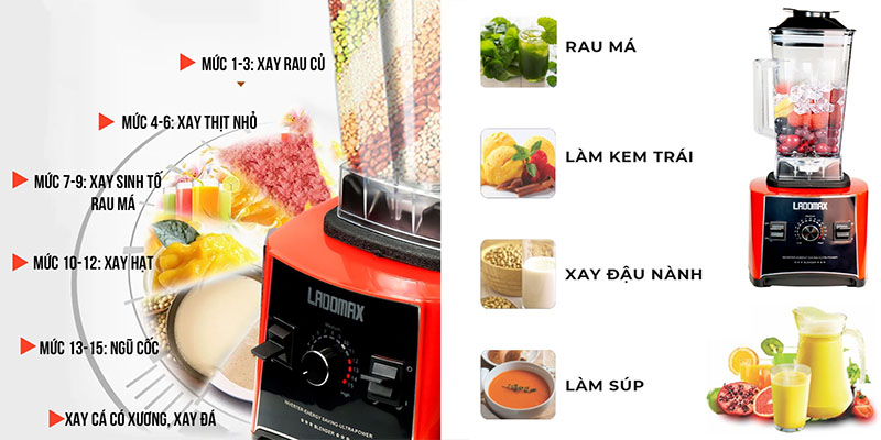 15 mức độ xay của Máy xay sinh tố công nghiệp Ladomax HA-9545