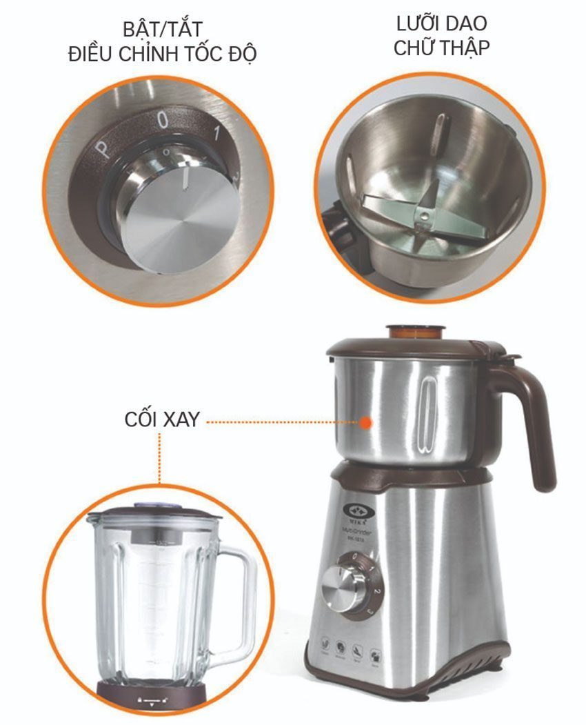 Chi tiết của máy xay sinh tố đa năng Mika MK-1616