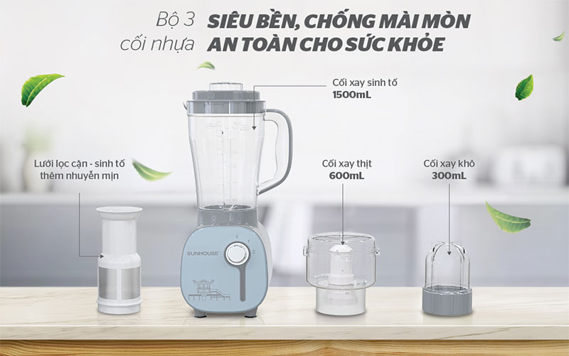 3 cối xay của Máy xay sinh tố đa năng Sunhouse SHD5312B