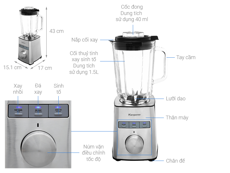 Máy xay sinh tố Kangaroo KGBL1000X - Hàng chính hãng