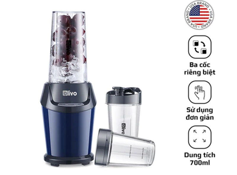 Máy có 3 cối xay và 3 dung tích khác nhau, dùng để xay sinh tố, gia vị, xay đồ ăn dặm cho bé