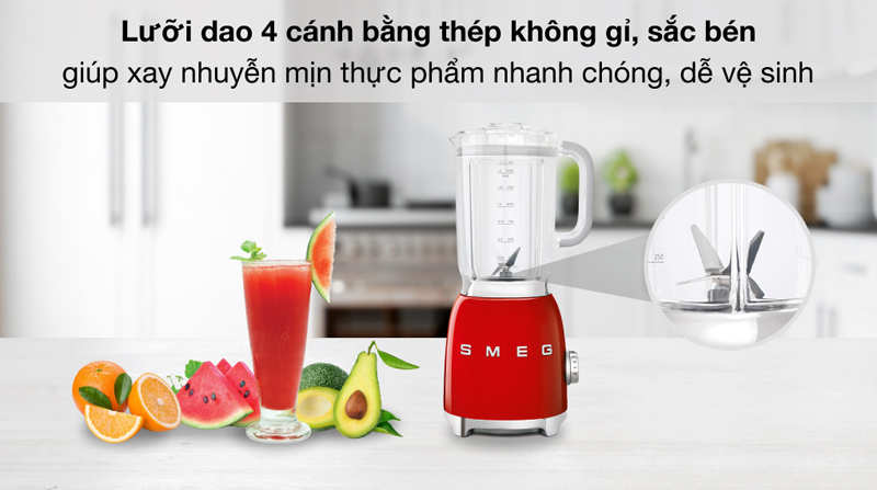 Máy xay sinh tố Smeg BLF01RDEU - Hàng chính hãng