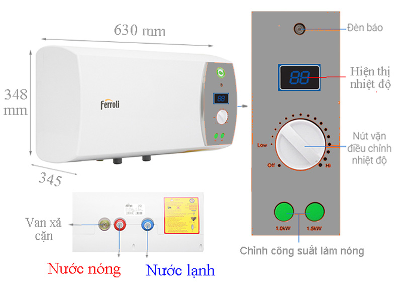 Máy nước nóng gián tiếp Ferroli Verdi 30 AG+ - Hàng chính hãng