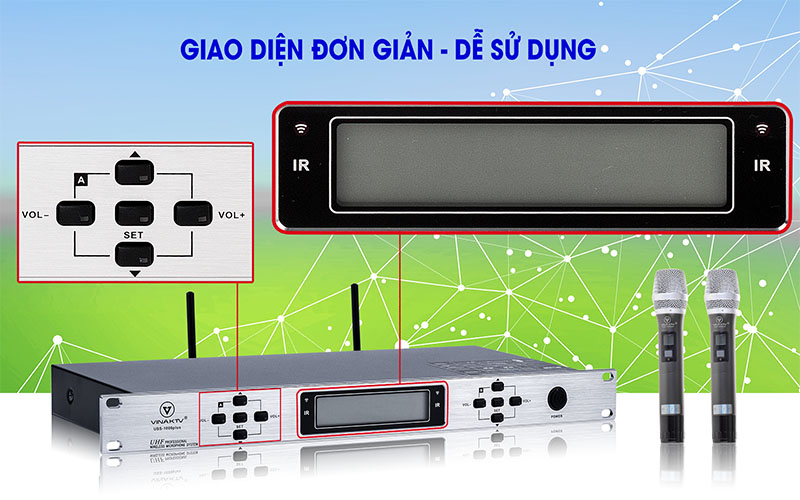 Bảng điều khiển của Micro không dây VinaKTV USS-1000 Plus